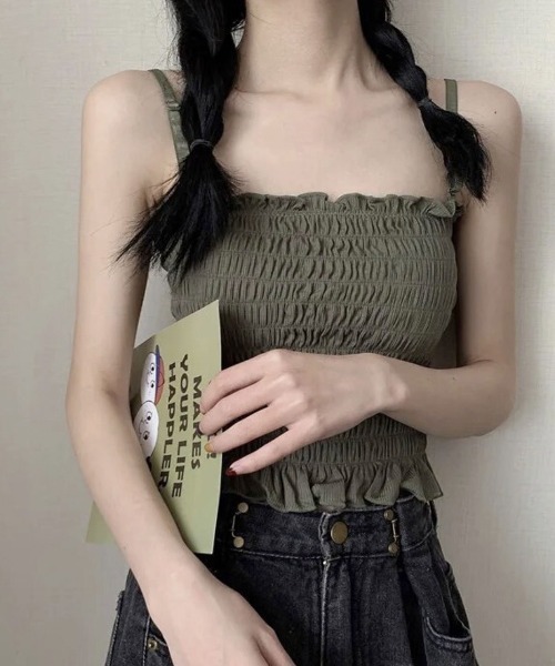 ammy.（エイミードット）の「【 ammy. / エイミードット 】 シャーリング カップ付き  キャミソール（キャミソール・レディース・ホワイト/グレー/ブラック/ダークグリーン/キャメル・FREE）」の11枚目の写真