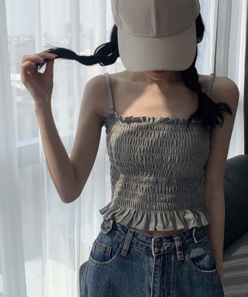 ammy.（エイミードット）の「【 ammy. / エイミードット 】 シャーリング カップ付き  キャミソール（キャミソール・レディース・ホワイト/グレー/ブラック/ダークグリーン/キャメル・FREE）」の9枚目の写真