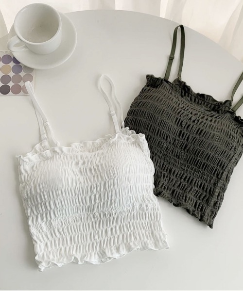 ammy.（エイミードット）の「【 ammy. / エイミードット 】 シャーリング カップ付き  キャミソール（キャミソール・レディース・ホワイト/グレー/ブラック/ダークグリーン/キャメル・FREE）」の10枚目の写真