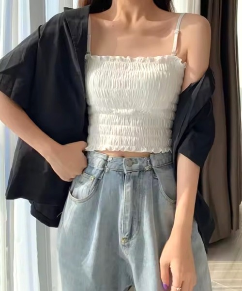 ammy.（エイミードット）の「【 ammy. / エイミードット 】 シャーリング カップ付き  キャミソール（キャミソール・レディース・ホワイト/グレー/ブラック/ダークグリーン/キャメル・FREE）」の21枚目の写真