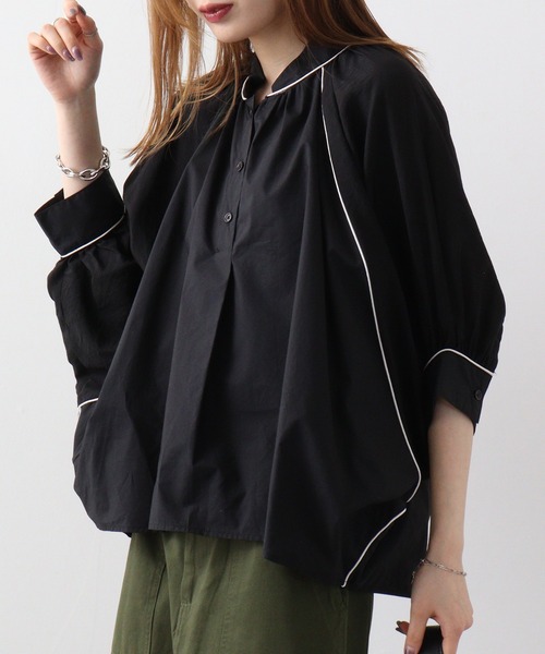 Anna Nicola(アンナニコラ)の「Anna Nicola パイピング配色ブラウス(シャツ/ブラウス・レディース・ブラック/オフホワイト・38)」の2枚目の写真
