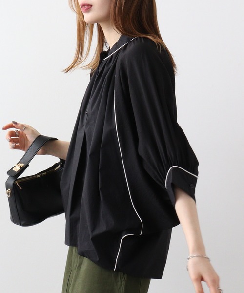 Anna Nicola(アンナニコラ)の「Anna Nicola パイピング配色ブラウス(シャツ/ブラウス・レディース・ブラック/オフホワイト・38)」の8枚目の写真
