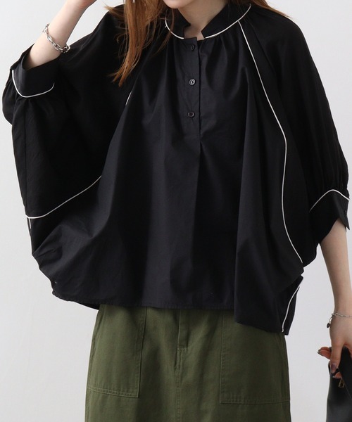 Anna Nicola(アンナニコラ)の「Anna Nicola パイピング配色ブラウス(シャツ/ブラウス・レディース・ブラック/オフホワイト・38)」の7枚目の写真