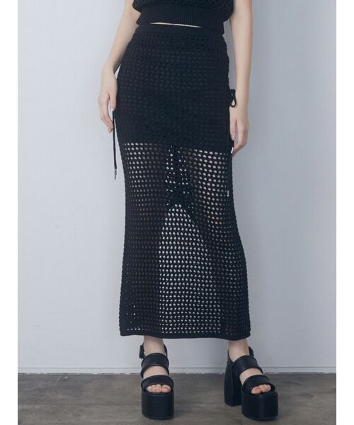 EMODA（エモダ）の「【WEB限定】ポイントリボンクロシェスカート（スカート・レディース・グレー/ホワイト/ブラック・FREE）」の2枚目の写真