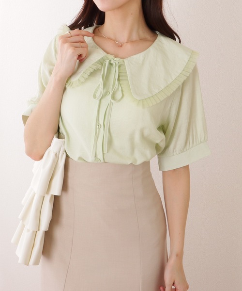 LOULOU WILLOUGHBY】フロントタックラッフル半袖ブラウス
