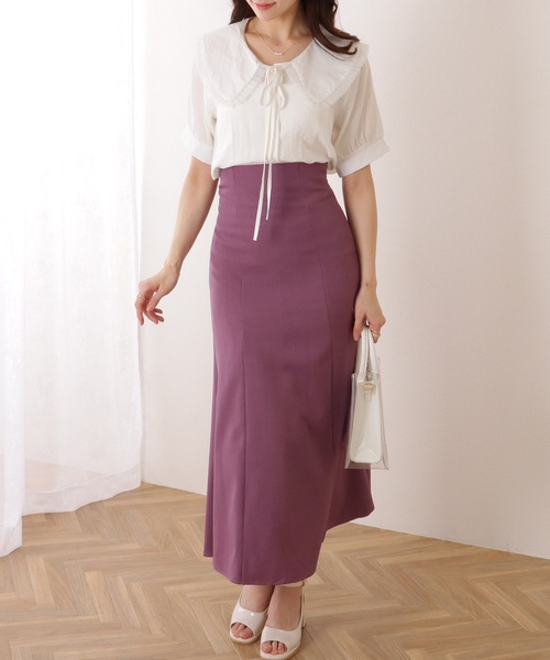 Lace Ladies(レースレディース)の「リボン付き ビッグカラー パフスリーブ 半袖 ブラウス(シャツ/ブラウス・レディース・ミント/ホワイト・XL/M/S)」の10枚目の写真