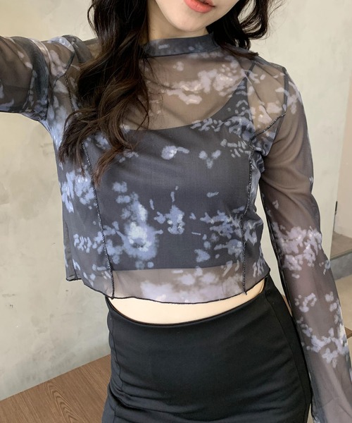 SHEPP(シープ)の「パイピング タイダイシアー ハイネックトップス(Tシャツ/カットソー・レディース・その他1/その他2・F)」の2枚目の写真