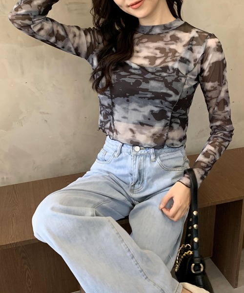 SHEPP(シープ)の「パイピング タイダイシアー ハイネックトップス(Tシャツ/カットソー・レディース・その他1/その他2・F)」の4枚目の写真
