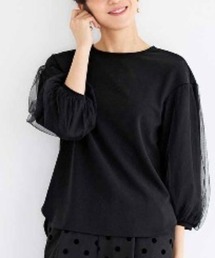 ＩＥＤＩＴ　チュールを重ねた袖が華やかなきれいめカットソートップス