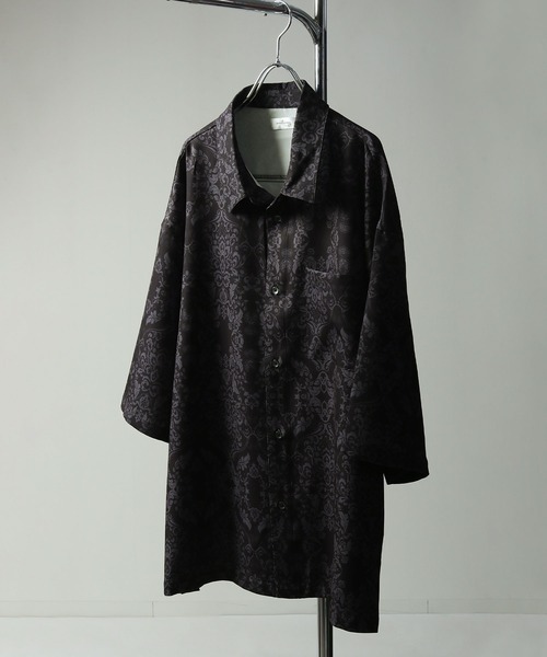 NILWAY（ニルウェイ）の「ドレープ ルーズハーフスリーブ総柄 半袖シャツ（シャツ/ブラウス・メンズ・グリーン系/ブラック系3/グレー系/グリーン系1/ブラック系2/ブラック系1/ブラック系/ホワイト系1/ホワイト系・LARGE/MEDIUM）」の5枚目の写真