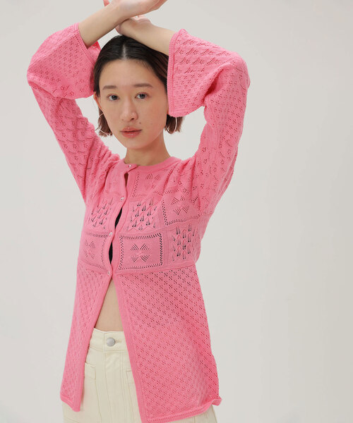 SLOBE citron.（スローブシトロン）の「SLOBE citron. フラワーレースニットカーディガン（カーディガン/ボレロ・レディース・ホワイト/ピンク・FREE）」の2枚目の写真
