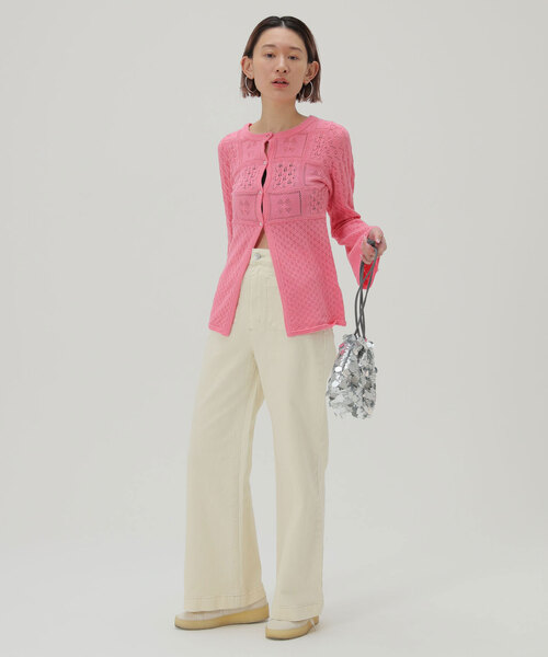 SLOBE citron.（スローブシトロン）の「SLOBE citron. フラワーレースニットカーディガン（カーディガン/ボレロ・レディース・ホワイト/ピンク・FREE）」の3枚目の写真