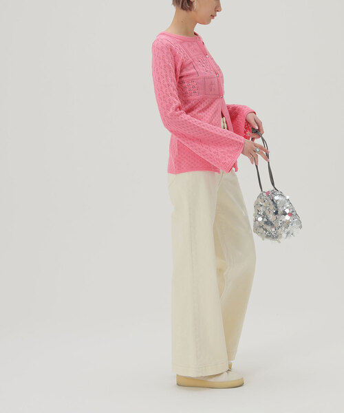 SLOBE citron.（スローブシトロン）の「SLOBE citron. フラワーレースニットカーディガン（カーディガン/ボレロ・レディース・ホワイト/ピンク・FREE）」の7枚目の写真