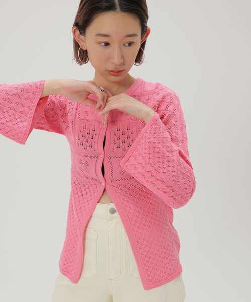 SLOBE citron.（スローブシトロン）の「SLOBE citron. フラワーレースニットカーディガン（カーディガン/ボレロ・レディース・ホワイト/ピンク・FREE）」の9枚目の写真