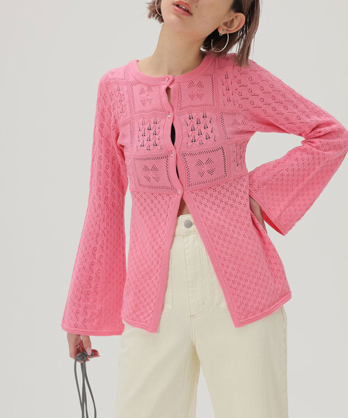 SLOBE citron.（スローブシトロン）の「SLOBE citron. フラワーレースニットカーディガン（カーディガン/ボレロ・レディース・ホワイト/ピンク・FREE）」の10枚目の写真