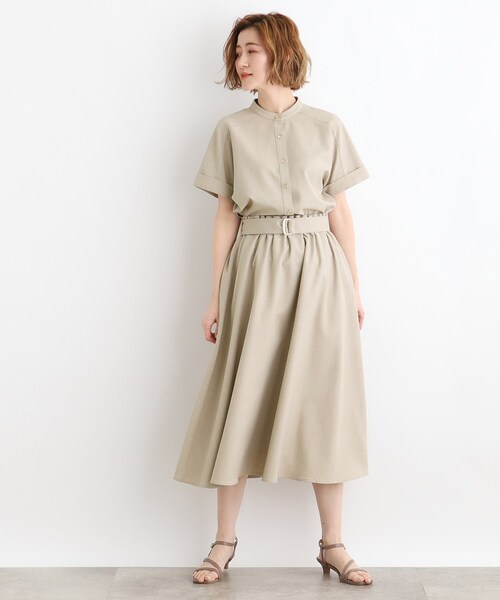 grove（グローブ）の「◆【夏に嬉しい機能付き】麻調シャツ×スカートSET UP（セットアップ・レディース・キャメル/ネイビー/ベージュ・05/04/03/02/01）」の4枚目の写真