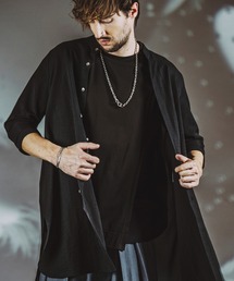 【NO ID.】Band Collar Changing Long Sheer Shirt / バンド カラー チェンジング ロング シアー シャツ
