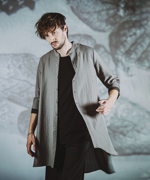 NO ID.(ノーアイディ)の「【NO ID.】Band Collar Changing Long Sheer Shirt / バンド カラー チェンジング ロング シアー シャツ(シャツ/ブラウス・メンズ・ホワイト/ブラック/グレー・1/2)」の7枚目の写真