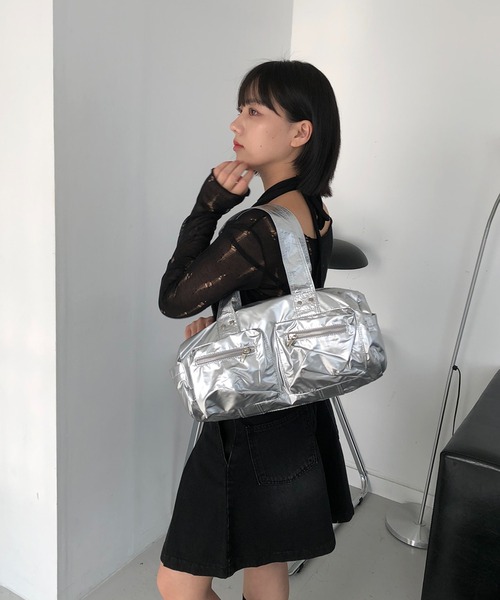 cream creme(クリームクレーム)の「ナイロン2ポケットショルダーバッグ(ショルダーバッグ・レディース・シルバー/カーキ/ブラック/ブラウン/ホワイト・FREE)」の9枚目の写真