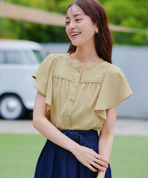 【洗える】フレアスリーブレースブラウス（シャツ/ブラウス）｜Tiaclasse（ティアクラッセ）