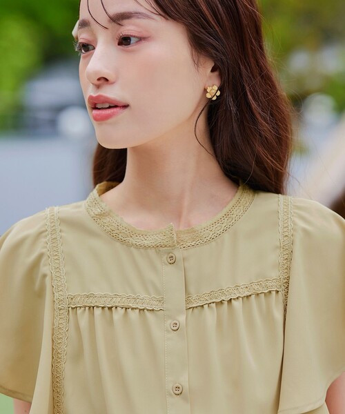 【洗える】フレアスリーブレースブラウス（シャツ/ブラウス）｜Tiaclasse（ティアクラッセ）