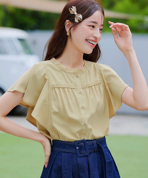 【洗える】フレアスリーブレースブラウス（シャツ/ブラウス）｜Tiaclasse（ティアクラッセ）