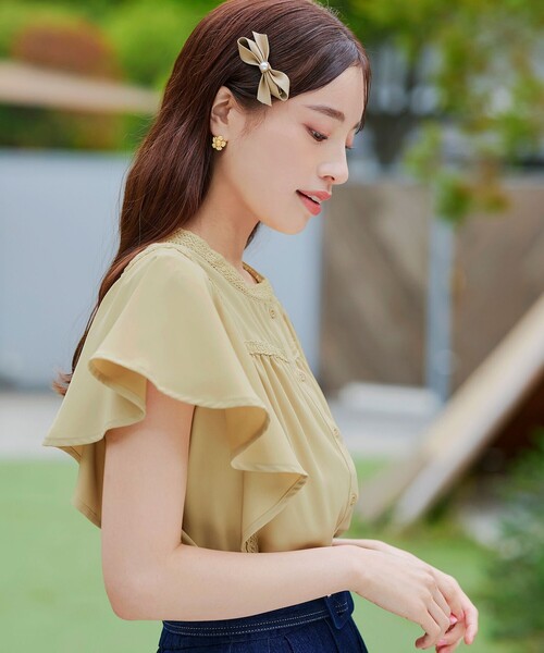 【洗える】フレアスリーブレースブラウス（シャツ/ブラウス）｜Tiaclasse（ティアクラッセ）