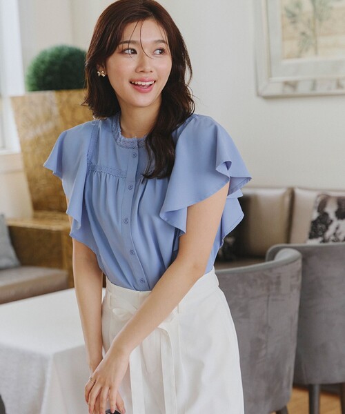 【洗える】フレアスリーブレースブラウス（シャツ/ブラウス）｜Tiaclasse（ティアクラッセ）