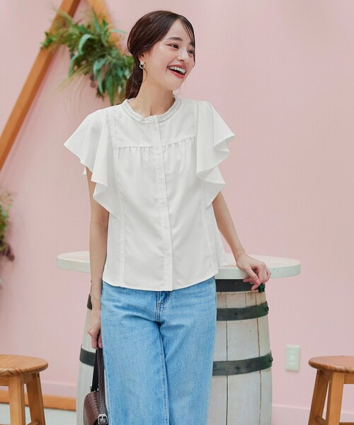 【洗える】フレアスリーブレースブラウス（シャツ/ブラウス）｜Tiaclasse（ティアクラッセ）