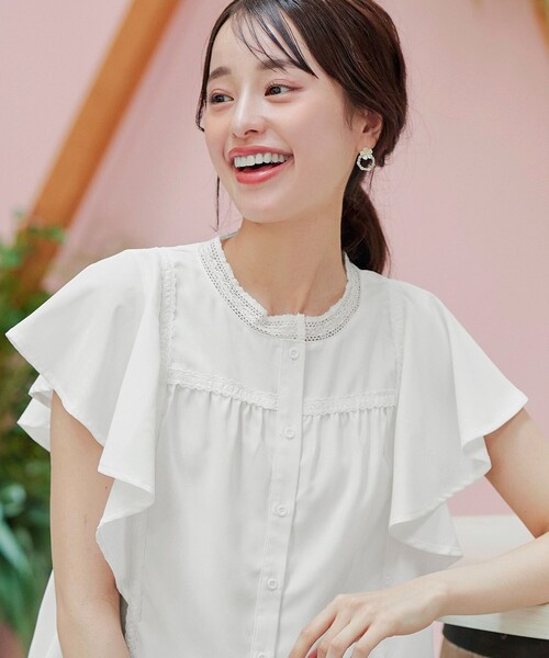 【洗える】フレアスリーブレースブラウス（シャツ/ブラウス）｜Tiaclasse（ティアクラッセ）