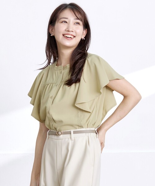 【洗える】フレアスリーブレースブラウス（シャツ/ブラウス）｜Tiaclasse（ティアクラッセ）