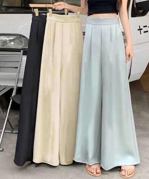 Miniministore（ミニミニストア）の「タック入りスカンツワイドパンツレディース（スラックス・レディース・ブラック/ベージュ/ライトブルー・M/L/S）」の9枚目の写真