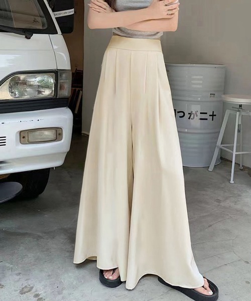 Miniministore（ミニミニストア）の「タック入りスカンツワイドパンツレディース（スラックス・レディース・ブラック/ベージュ/ライトブルー・M/L/S）」の13枚目の写真