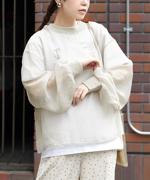 zootie（ズーティー）の「シアー×リブ ロングスリーブプルオーバー（シャツ/ブラウス・レディース・グレイッシュベージュ/ブラック/キャメル・フリー）」の3枚目の写真