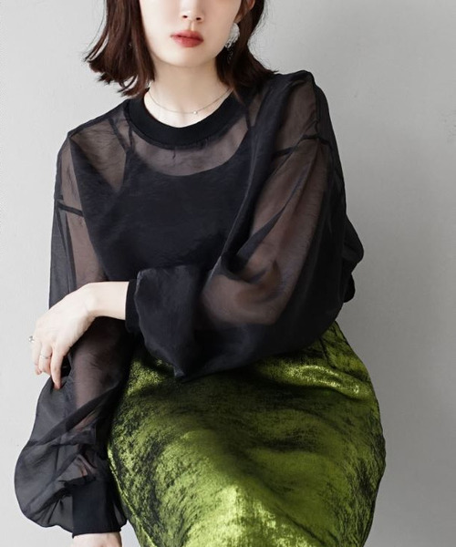 zootie（ズーティー）の「シアー×リブ ロングスリーブプルオーバー（シャツ/ブラウス・レディース・グレイッシュベージュ/ブラック/キャメル・フリー）」の5枚目の写真