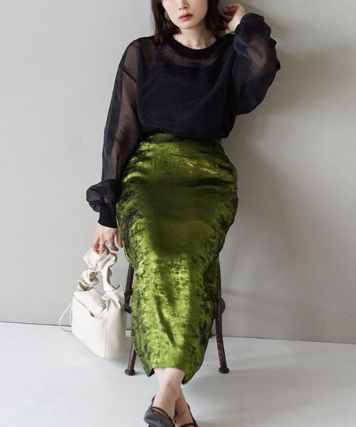 zootie（ズーティー）の「シアー×リブ ロングスリーブプルオーバー（シャツ/ブラウス・レディース・グレイッシュベージュ/ブラック/キャメル・フリー）」の6枚目の写真