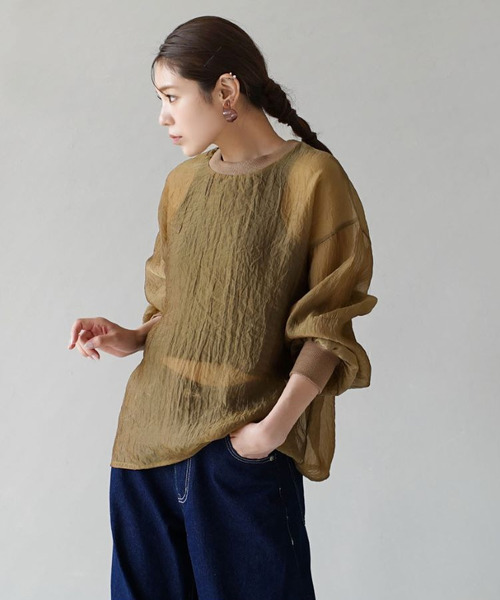 zootie（ズーティー）の「シアー×リブ ロングスリーブプルオーバー（シャツ/ブラウス・レディース・グレイッシュベージュ/ブラック/キャメル・フリー）」の13枚目の写真