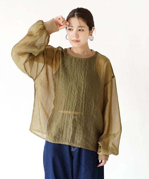 zootie（ズーティー）の「シアー×リブ ロングスリーブプルオーバー（シャツ/ブラウス・レディース・グレイッシュベージュ/ブラック/キャメル・フリー）」の17枚目の写真