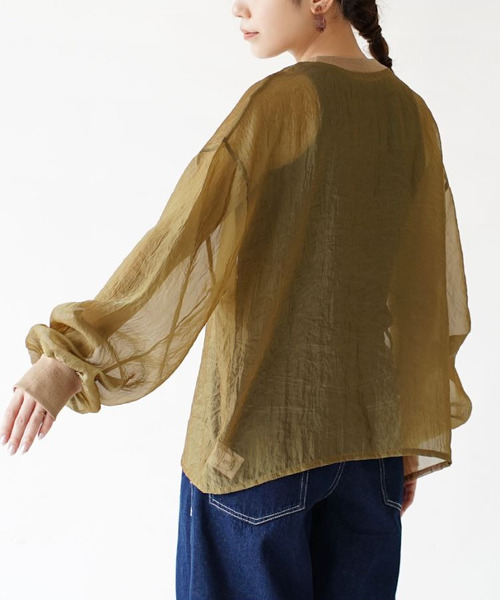 zootie（ズーティー）の「シアー×リブ ロングスリーブプルオーバー（シャツ/ブラウス・レディース・グレイッシュベージュ/ブラック/キャメル・フリー）」の18枚目の写真