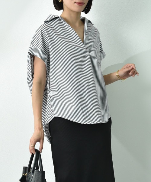 INTERPLANET（インタープラネット）の「ストライプブラウス（シャツ/ブラウス・レディース・グリーン/グレー/ブルー・FREE）」の2枚目の写真