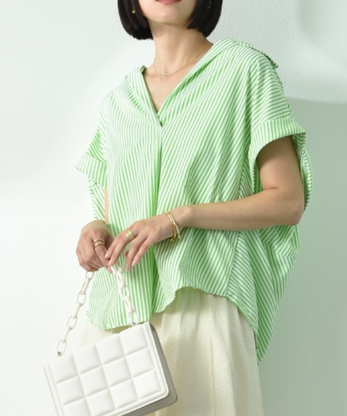 INTERPLANET（インタープラネット）の「ストライプブラウス（シャツ/ブラウス・レディース・グリーン/グレー/ブルー・FREE）」の3枚目の写真