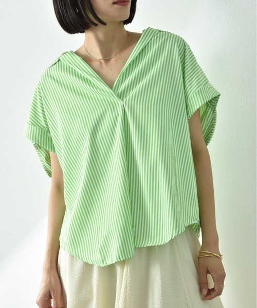 INTERPLANET（インタープラネット）の「ストライプブラウス（シャツ/ブラウス・レディース・グリーン/グレー/ブルー・FREE）」の14枚目の写真