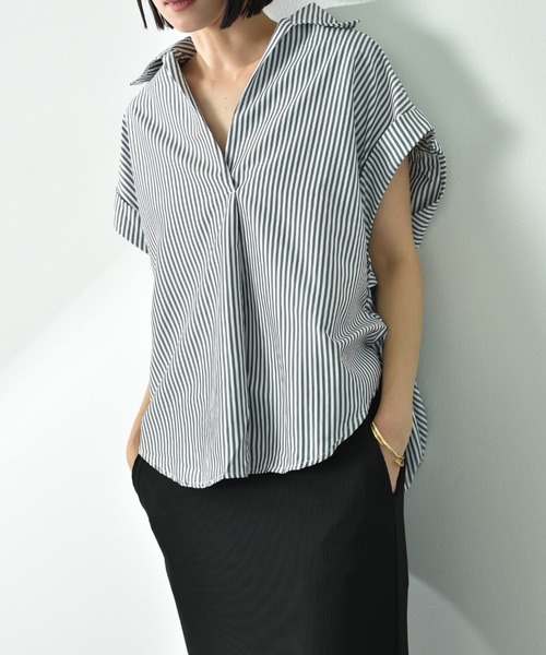 INTERPLANET（インタープラネット）の「ストライプブラウス（シャツ/ブラウス・レディース・グリーン/グレー/ブルー・FREE）」の19枚目の写真