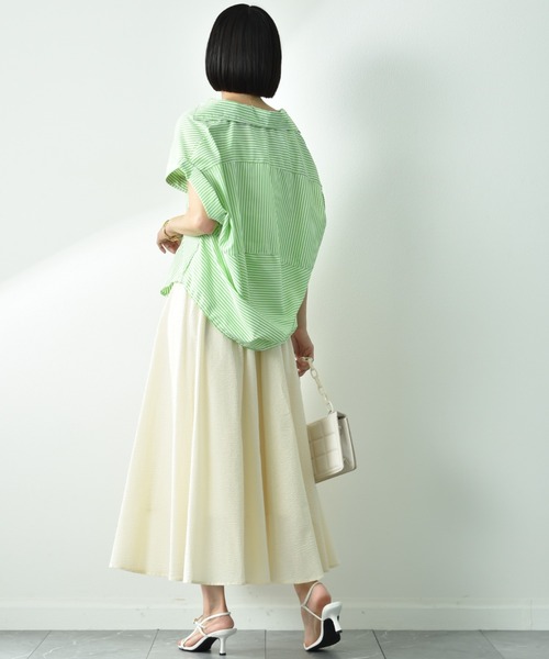 INTERPLANET（インタープラネット）の「ストライプブラウス（シャツ/ブラウス・レディース・グリーン/グレー/ブルー・FREE）」の6枚目の写真