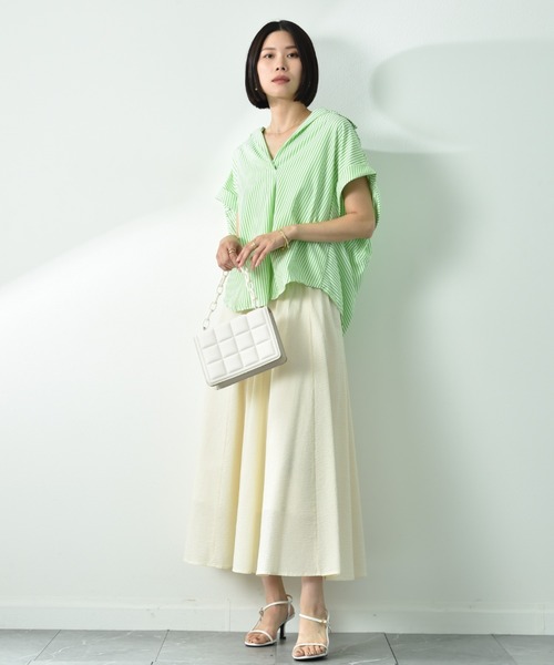 INTERPLANET（インタープラネット）の「ストライプブラウス（シャツ/ブラウス・レディース・グリーン/グレー/ブルー・FREE）」の5枚目の写真