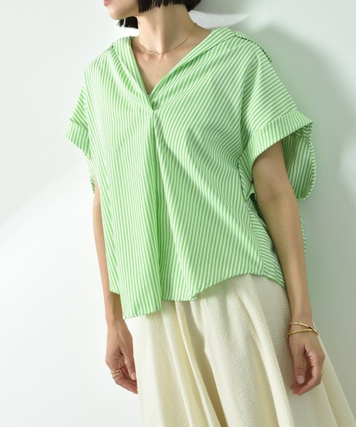 INTERPLANET（インタープラネット）の「ストライプブラウス（シャツ/ブラウス・レディース・グリーン/グレー/ブルー・FREE）」の10枚目の写真