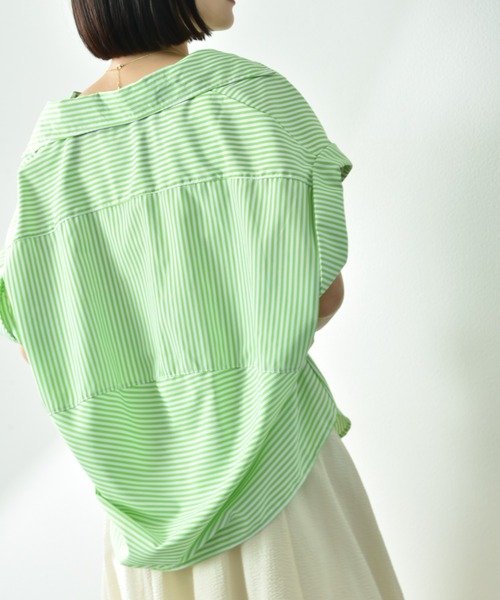 INTERPLANET（インタープラネット）の「ストライプブラウス（シャツ/ブラウス・レディース・グリーン/グレー/ブルー・FREE）」の12枚目の写真