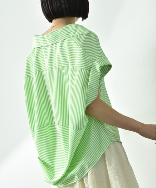 INTERPLANET（インタープラネット）の「ストライプブラウス（シャツ/ブラウス・レディース・グリーン/グレー/ブルー・FREE）」の11枚目の写真