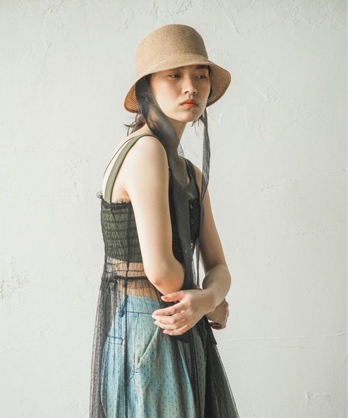 美品ORIÉNT MILLINERY Basic Designクロッシェハット ☆オリエントミリナリー ラフィア透かし編みクロッシェハット