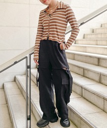 《2WAY×カーゴポケット》レディース カーゴパンツ ロング＆ハーフ切替 ウエストゴム オールシーズン